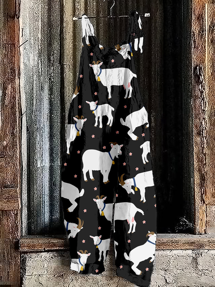 Happy Goats & Flowers Linen Blend Cozy Jumpsuit