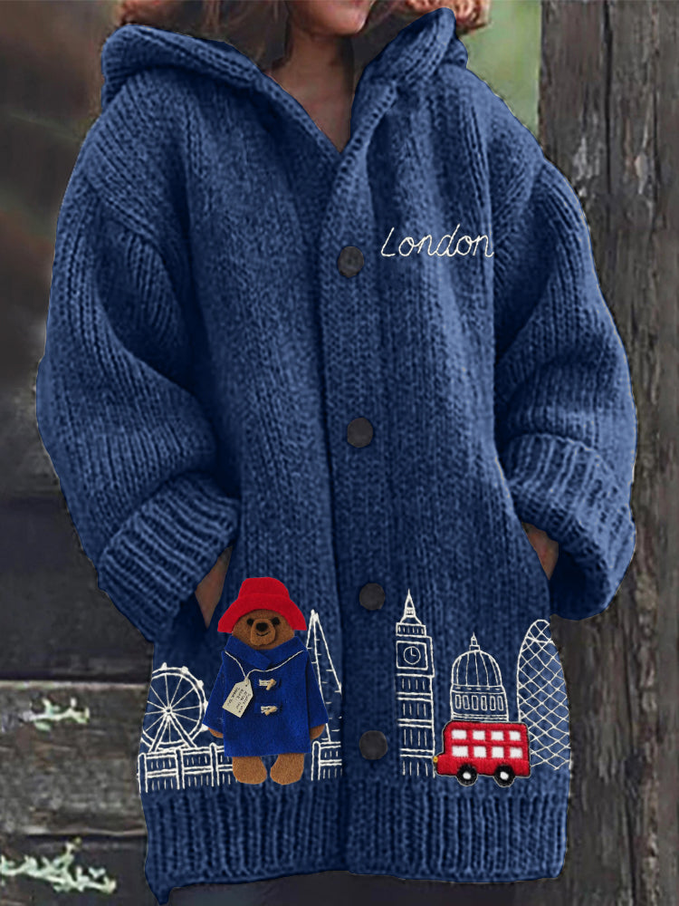 Bear London Scenery Embroidered Cozy Hooded Cardigan