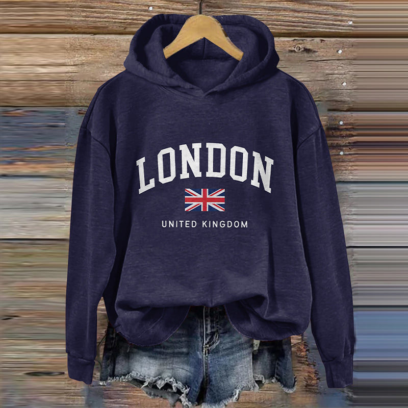 London Flag Print Casual Hoodie