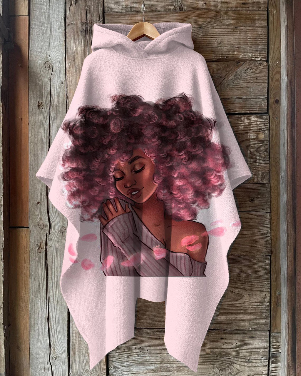 Happy Afro Girl Hooded Warm Shawl Cape