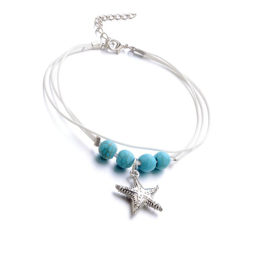 Boho Fashion Turquoise Starfish Pendant Anklet