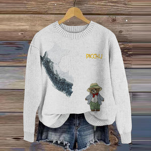 Peruvian Machu Picchu Bear Embroidery Knitted Warm Sweater