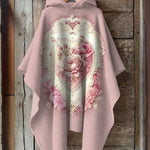 Pink Retro Romantic Valentine's Day Heart Print Hooded Cape