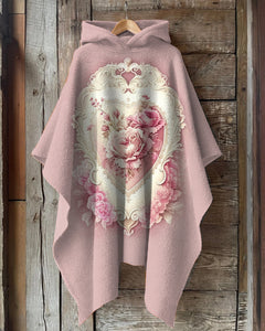 Pink Retro Romantic Valentine's Day Heart Print Hooded Cape