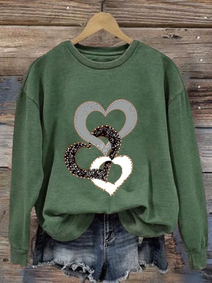 Heart/Cordate Print Valentine's Day Casual Sweatshirt