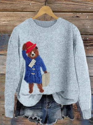 Movie Traveling Bear Felt Cozy Knit Sweater