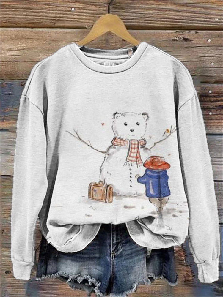 Bear & Snowman Art Cozy Sweatshirt