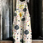 Vintage Farm Sheep And Tree Printed Jumpsuit