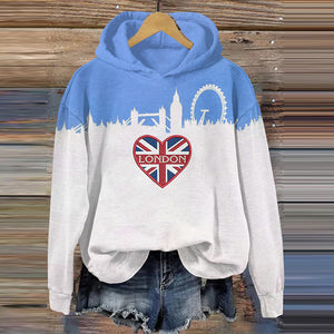 London Print Casual Long Sleeve Hoodie