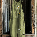 Flying Bees Embroidered Linen Blend Jumpsuit