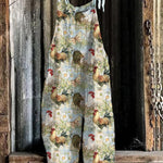 Farm Chicken Print Loose Casual Jumpsuit