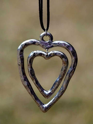 DOUBLE HEART-SHAPED BROWN LEATHER LONG NECKLACE