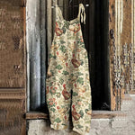 Women's Vintage Farm Chicken Plant Print Loose Jumpsuit