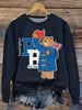 Bear Print Round Neck Long Sleeve Sweatshirt