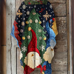 Vintage Christmas Gnome Print Hooded Cape