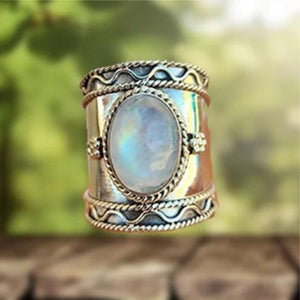 Bohemian Moonstone Wide Band Ring