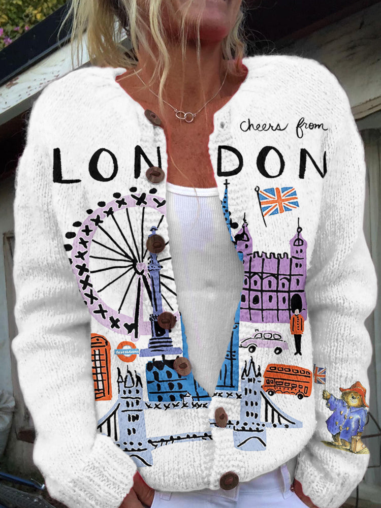 London Calling Embroidered Cardigan Sweater