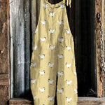 Rooster Print Casual Loose Jumpsuit