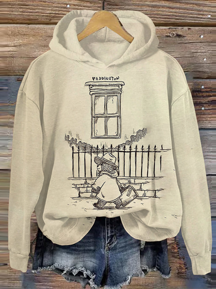 Retro Bear Casual Print Sweatshirt