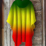 Reggae Color Contrast One Love Hooded Warm Shawl Cape