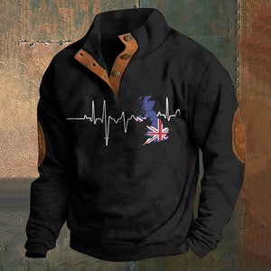 London Heartbeat Flag Print Stand Collar Button Sweatshirt