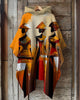 Vintage Tribal Woman Oil Painting Hooded Warm Shawl Cape