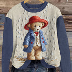 London Bear Print Casual Contrast Sweatshirt