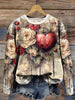 Retro Chic Valentine Heart Floral Long Sleeve Sweatshirt 