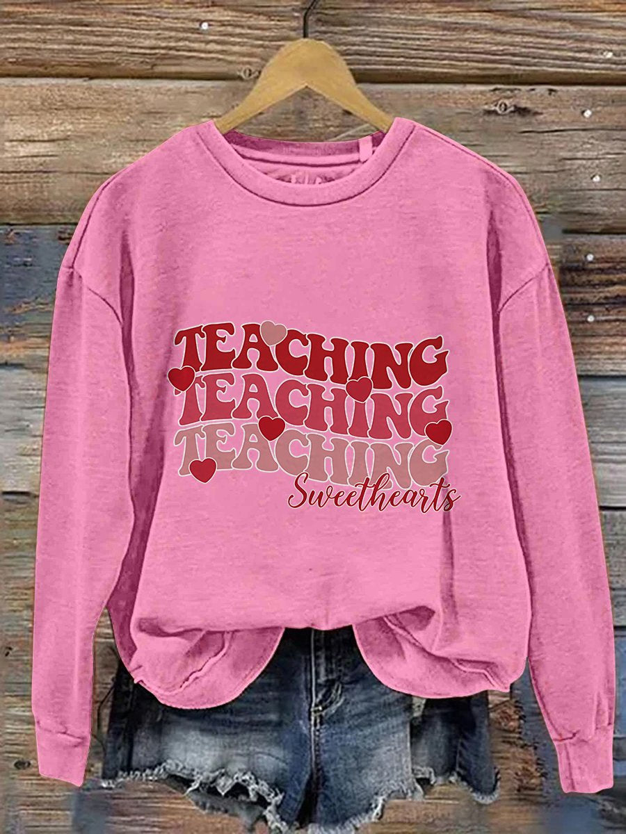 Teachers Teaching Sweethearts Heart Valentine's Day Print Casual Sweatshirt