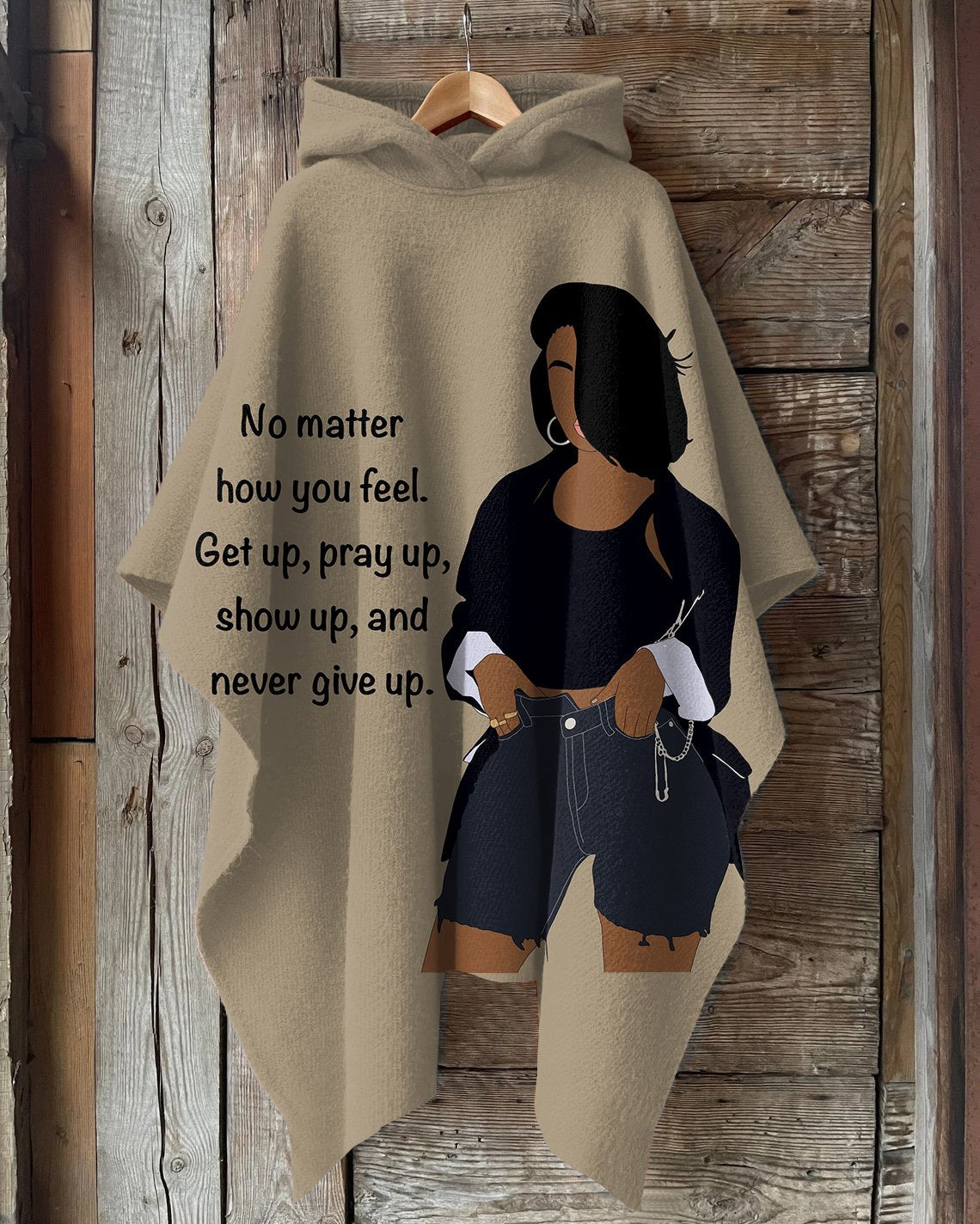 Never Give Up Hooded Warm Shawl Cape