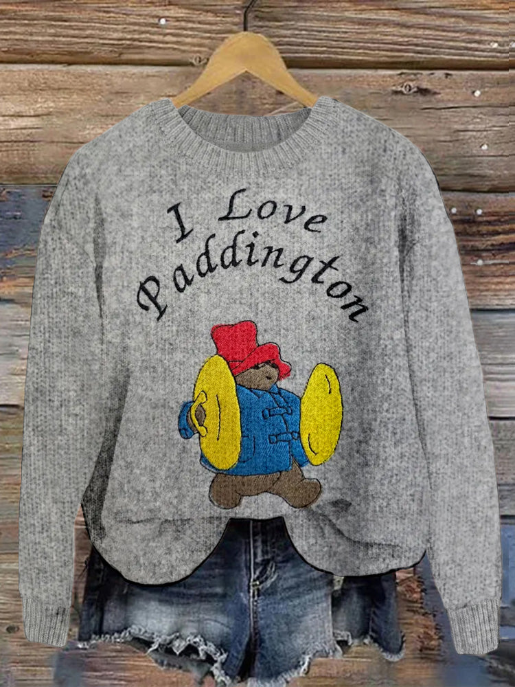 Cute Movie Traveling Bear Embroidered Warm Sweater