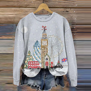 Vintage Christmas London Printed Casual Sweatshirt