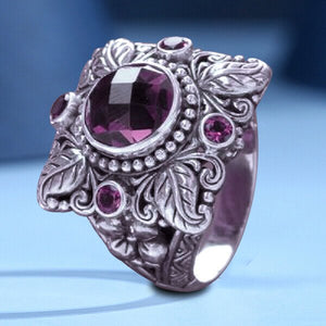 Meditation Amethyst Flower Silver Ring✨