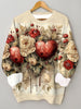 Retro Chic Valentine Heart Floral Crew Neck Sweatshirt