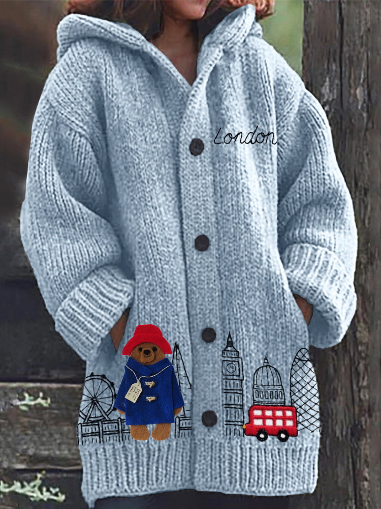 Bear London Scenery Embroidered Cozy Hooded Cardigan