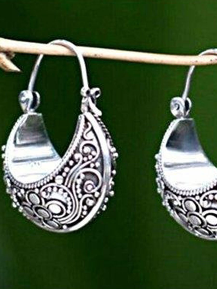 Woman Sliver Vintage Tribal Holiday Earrings